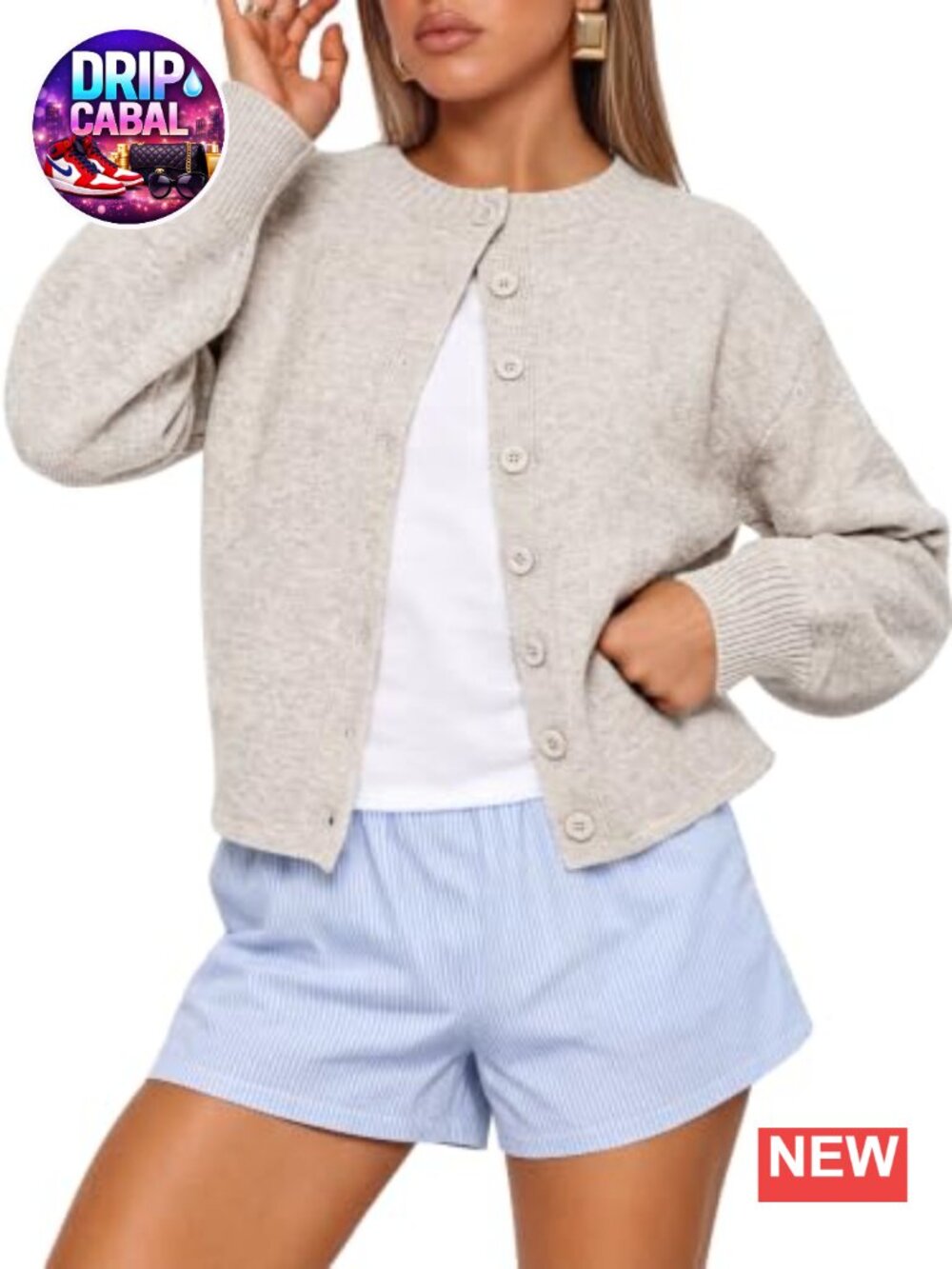 Loose Fit Button Down Cardigan Sweater with Puff Sleeves